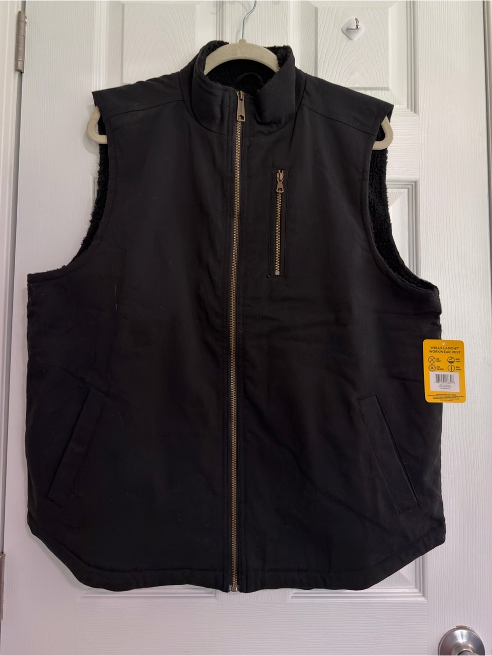 NWT Wells Lamont Workwear Full Zip Lined Vest Black Cotton Blend Size L